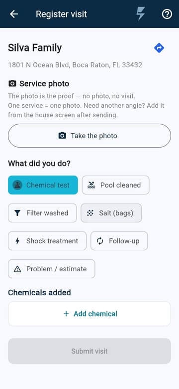Register service: one photo per service